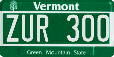 VT license plate ZUR300