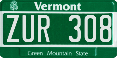 VT license plate ZUR308