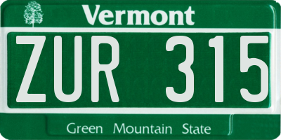 VT license plate ZUR315