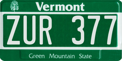 VT license plate ZUR377