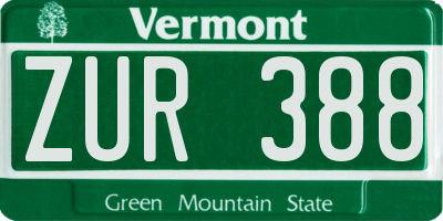 VT license plate ZUR388
