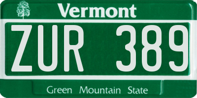 VT license plate ZUR389