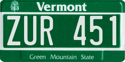 VT license plate ZUR451