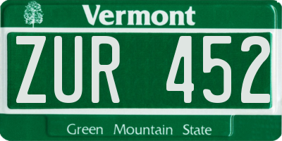 VT license plate ZUR452