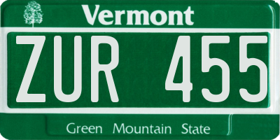 VT license plate ZUR455