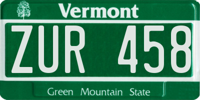 VT license plate ZUR458