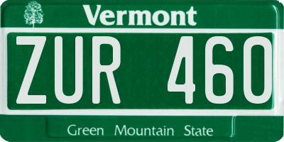 VT license plate ZUR460