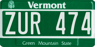 VT license plate ZUR474
