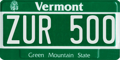 VT license plate ZUR500