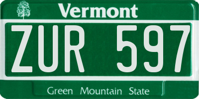 VT license plate ZUR597