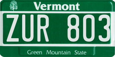 VT license plate ZUR803