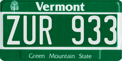 VT license plate ZUR933
