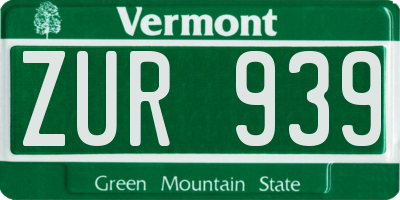 VT license plate ZUR939