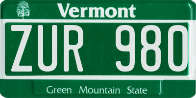 VT license plate ZUR980