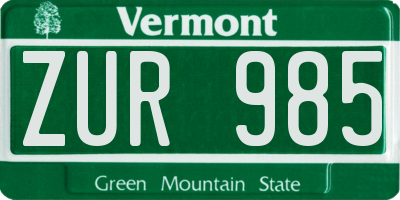 VT license plate ZUR985
