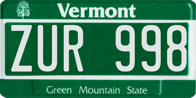 VT license plate ZUR998