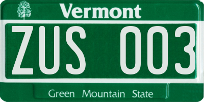 VT license plate ZUS003