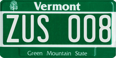 VT license plate ZUS008