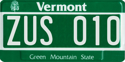 VT license plate ZUS010
