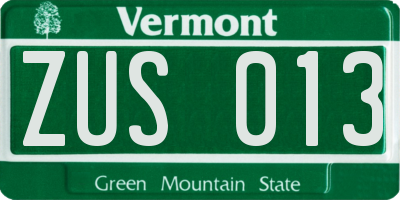 VT license plate ZUS013