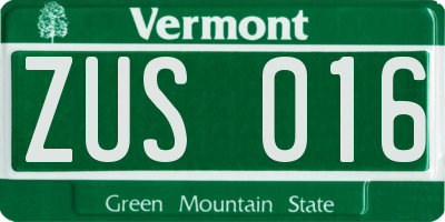 VT license plate ZUS016