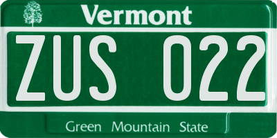 VT license plate ZUS022