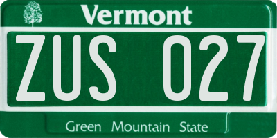VT license plate ZUS027