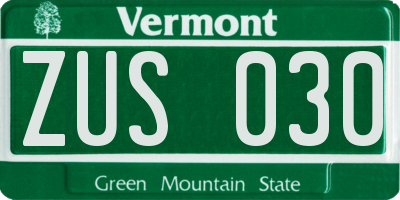 VT license plate ZUS030