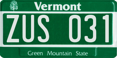 VT license plate ZUS031