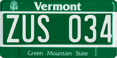 VT license plate ZUS034