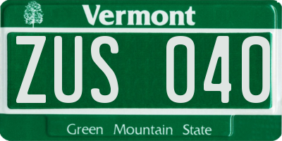VT license plate ZUS040