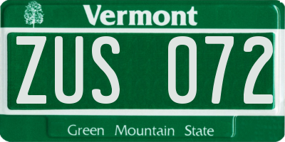 VT license plate ZUS072