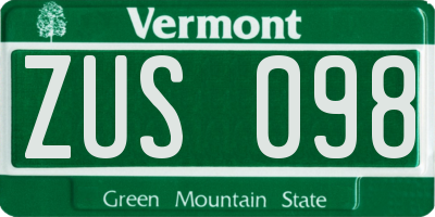 VT license plate ZUS098