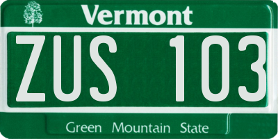 VT license plate ZUS103