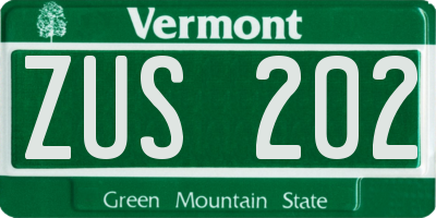 VT license plate ZUS202