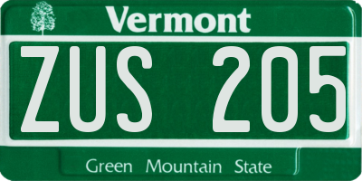 VT license plate ZUS205