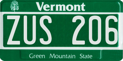 VT license plate ZUS206