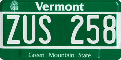 VT license plate ZUS258