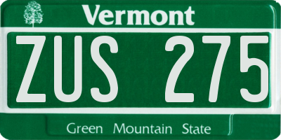 VT license plate ZUS275