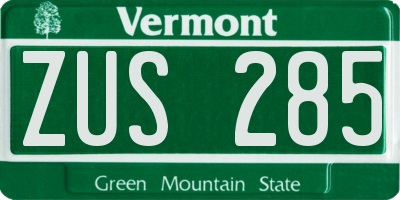 VT license plate ZUS285