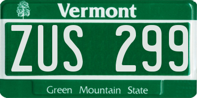 VT license plate ZUS299