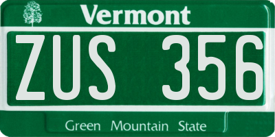 VT license plate ZUS356