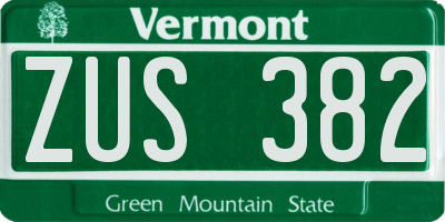 VT license plate ZUS382