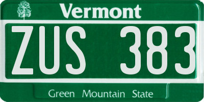 VT license plate ZUS383
