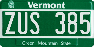 VT license plate ZUS385