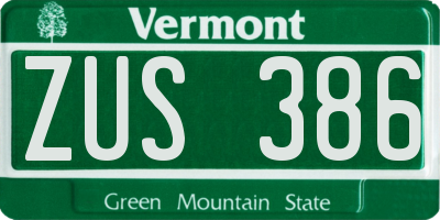 VT license plate ZUS386