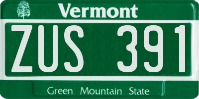 VT license plate ZUS391
