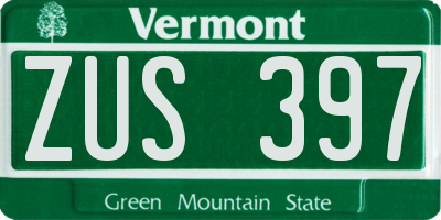 VT license plate ZUS397