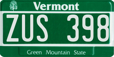 VT license plate ZUS398