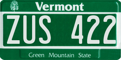 VT license plate ZUS422